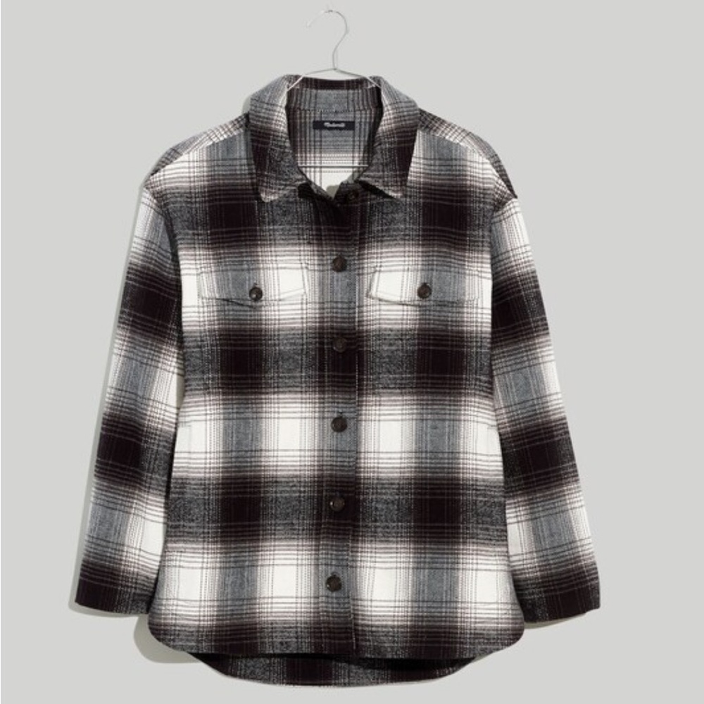 Madewell Twill Flannel Shirt-Jacket in Windowpane Plaid Antique Cream Size XS